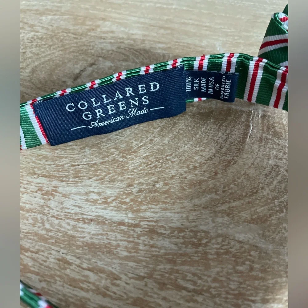Collared Greens Boys Striped Green and Red Kids Bow Tie. Pre-tied adjustable. - Picture 4 of 7